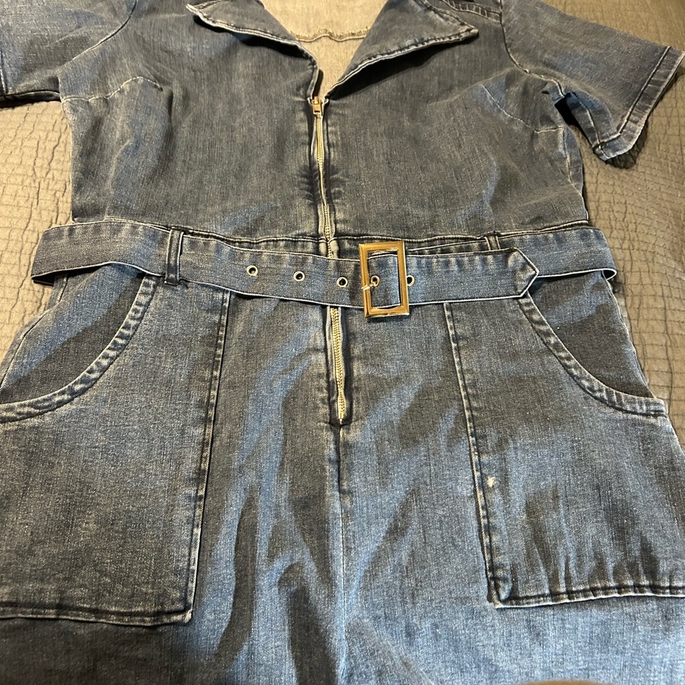 Source Unknown Denim Jumpsuit with Belt.